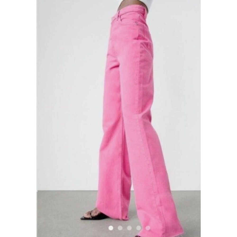 Zara Viral Blogger’s Fav High Rise Wide Leg Pink Jeans Women’s Size 4 Raw Hem